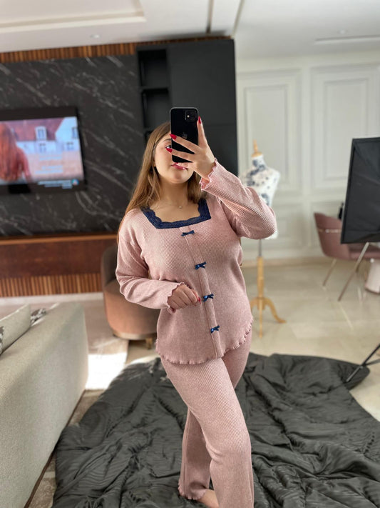 U-Pyjama finition en dentelle 100 % coton