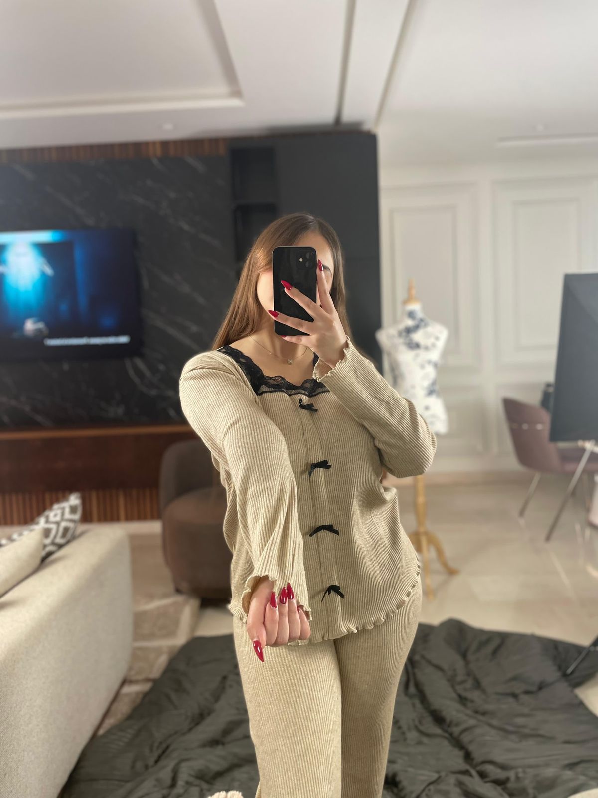 U-Pyjama finition en dentelle 100 % coton