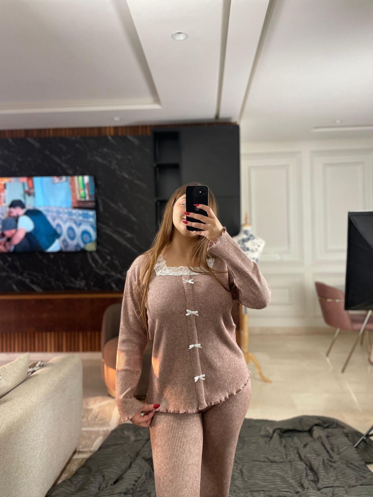 U-Pyjama finition en dentelle 100 % coton