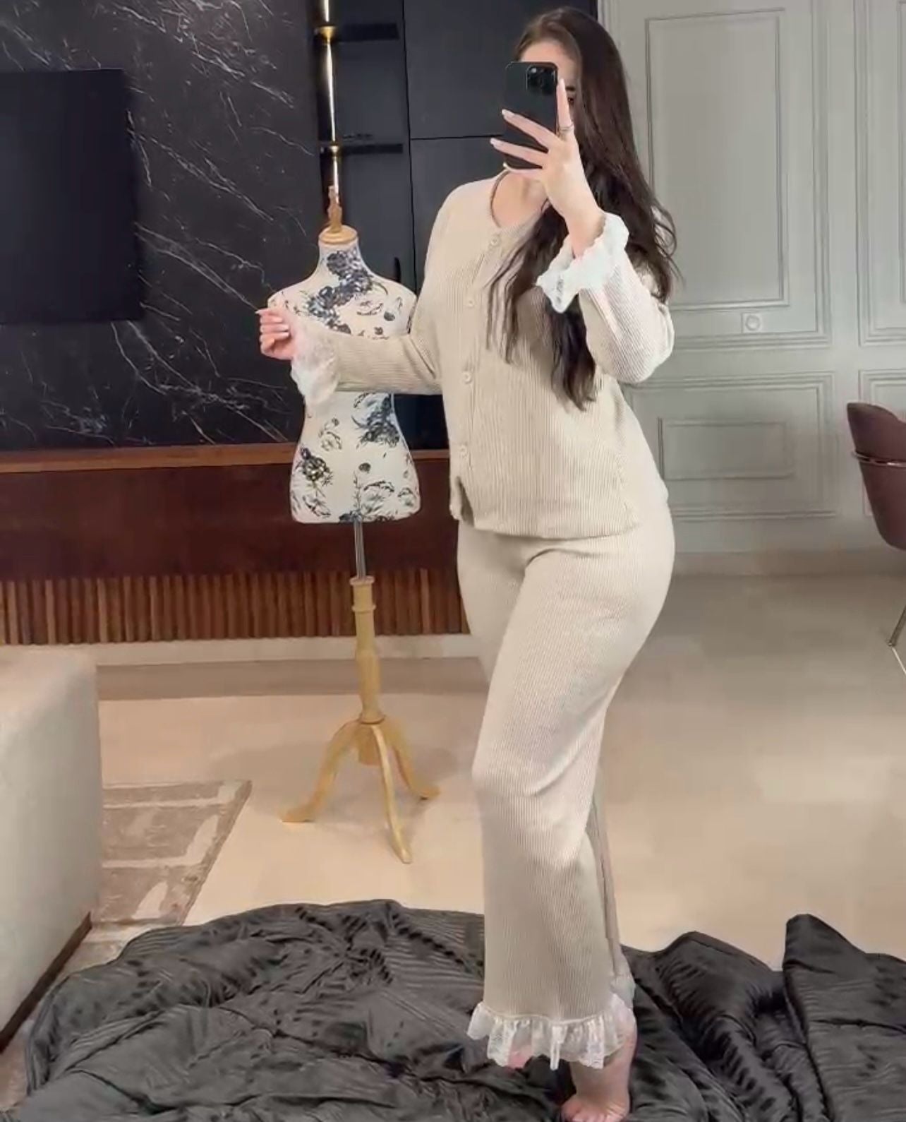 F-Pyjama finition en dentelle 100 % coton
