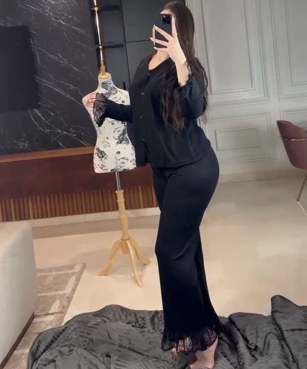 F-Pyjama finition en dentelle 100 % coton