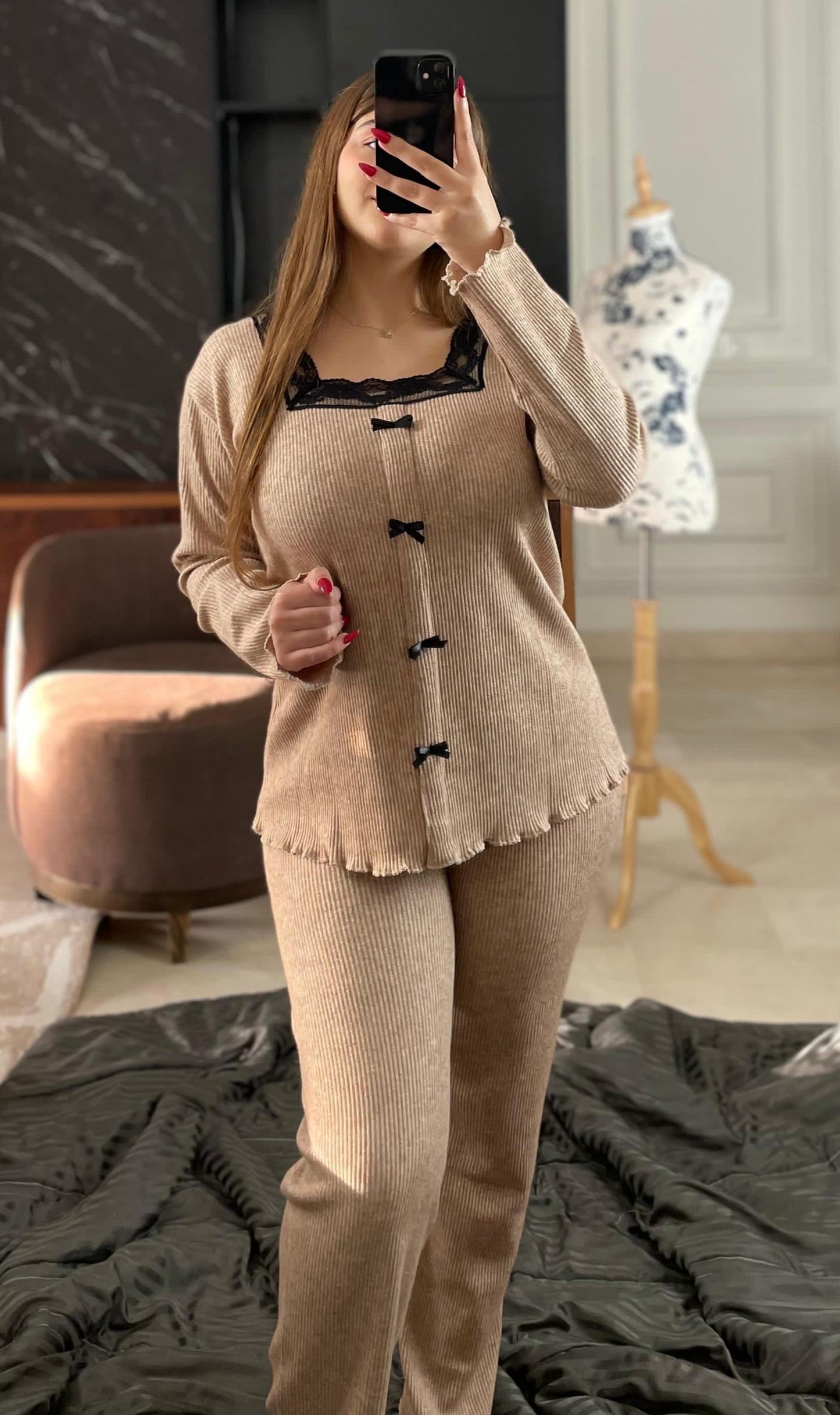 U-Pyjama finition en dentelle 100 % coton
