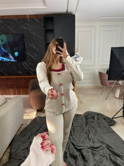 U-Pyjama finition en dentelle 100 % coton