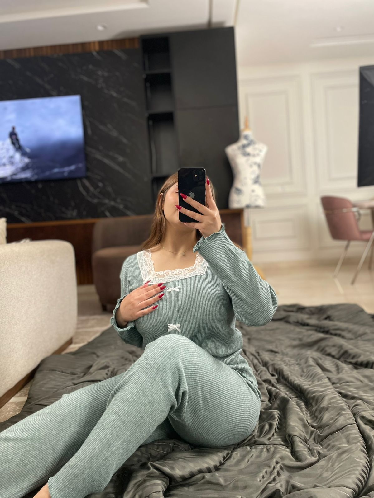 U-Pyjama finition en dentelle 100 % coton