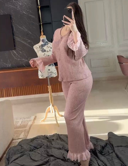 F-Pyjama finition en dentelle 100 % coton