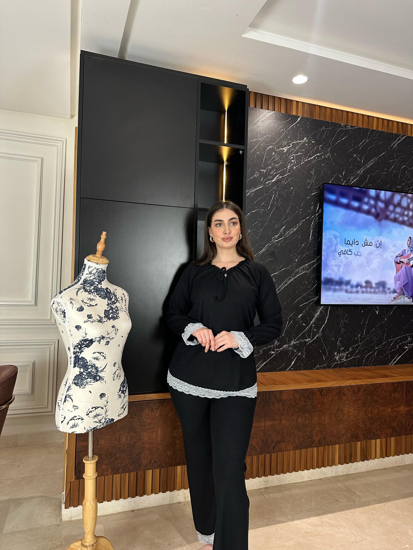 H-Pyjama finition en dentelle 100 % coton