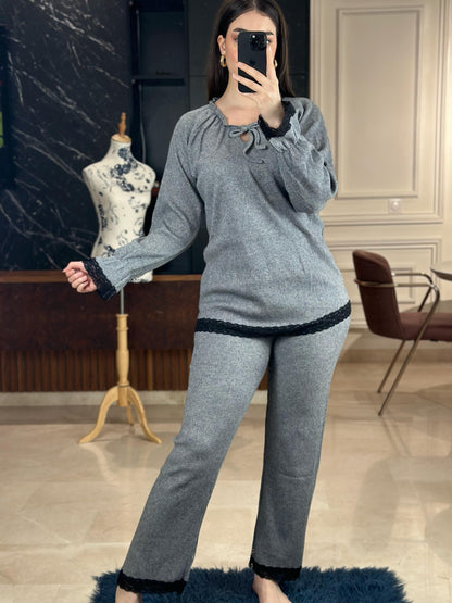 H-Pyjama finition en dentelle 100 % coton