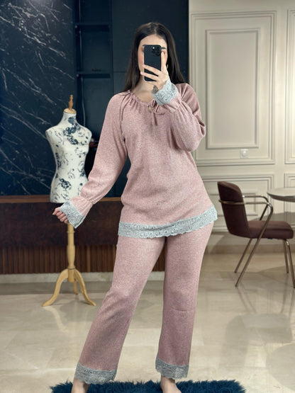 H-Pyjama finition en dentelle 100 % coton