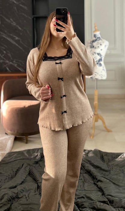 U-Pyjama finition en dentelle 100 % coton